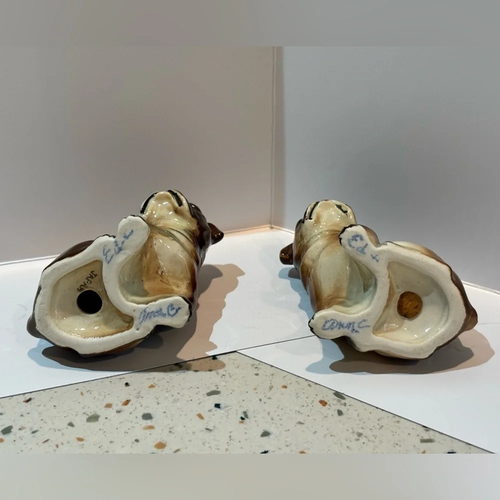 Vintage Antique Bulldog Puppies‎ Salt & Pepper Shakers Set Made in JAPAN